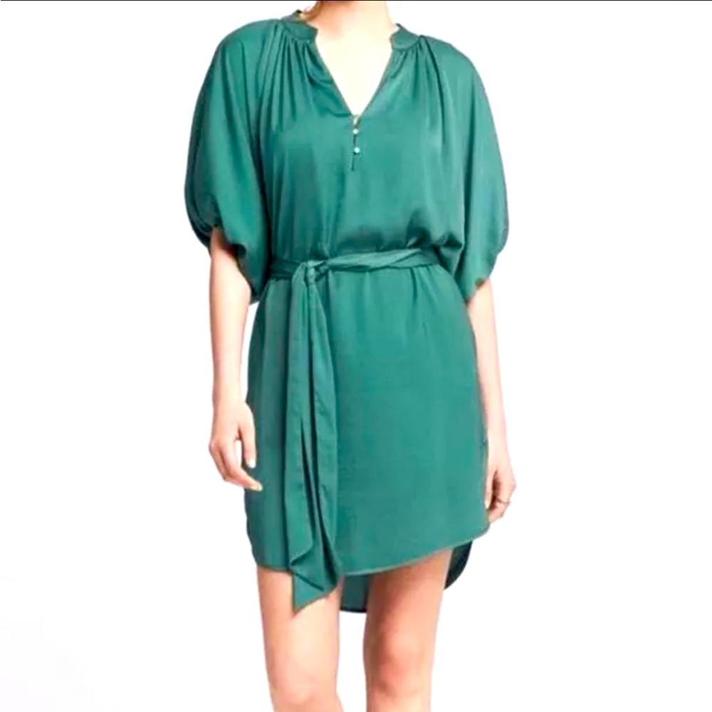 NWT BANANA REPUBLIC Drapey Shirt Dress Batwing Sleeve Belted Green petite L